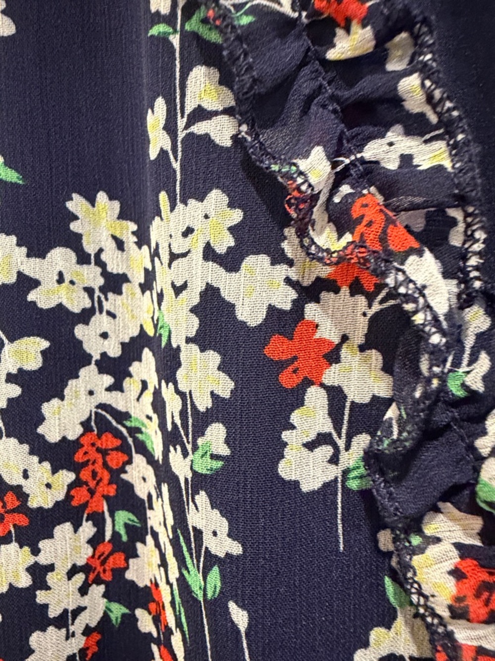 Navy Floral Ruffle Midi Dress with Tie-Front by - Picture 3 of 6